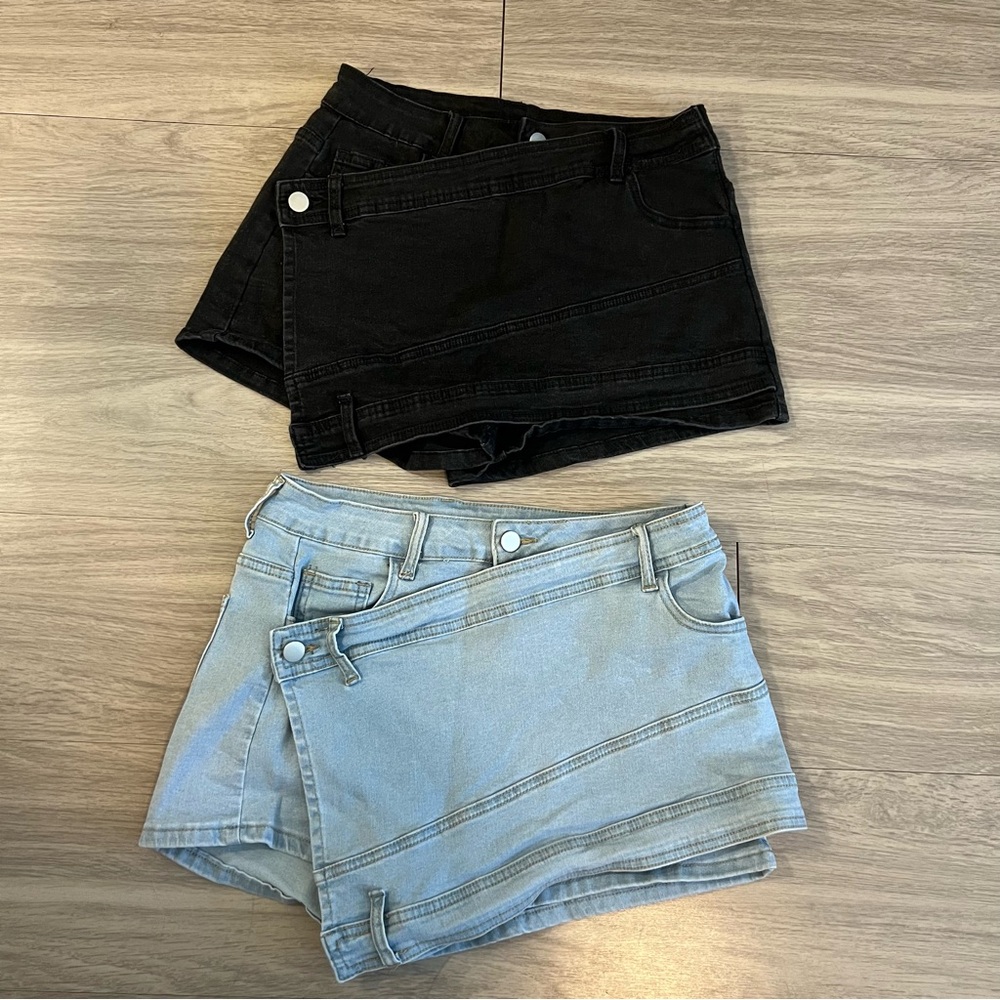 2 Black and Demim, Stretchy, Stylish, Wrap Around, Skorts | Womens M